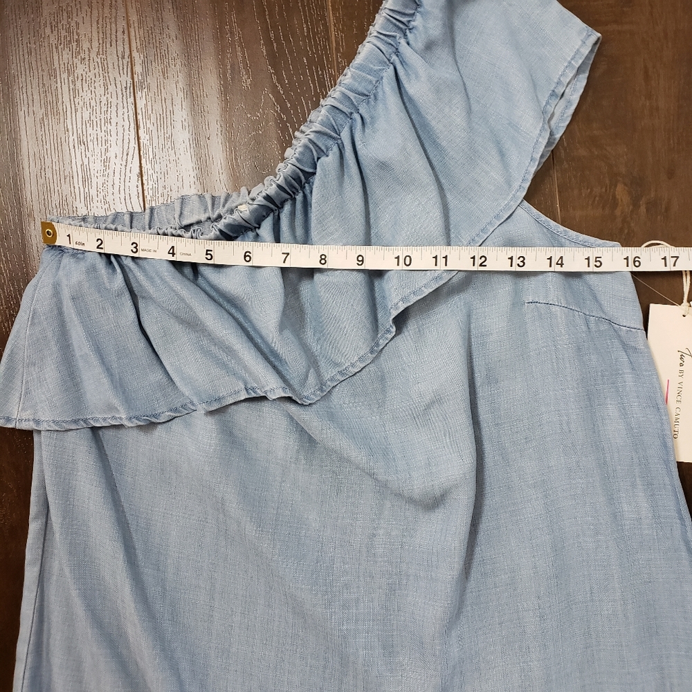Two By Vince Camuto One Shoulder Ruffle Top Blue - Picture 5 of 8